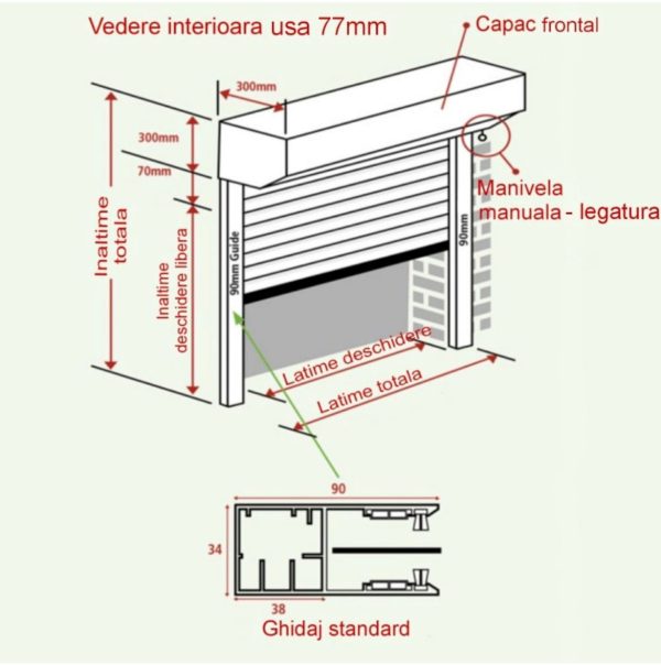 USĂ DE GARAJ TIP RULOU CU LAMELĂ 77 MM